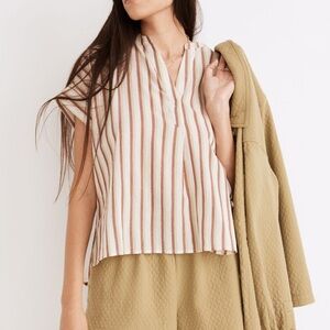Madewell Crinkle Cotton Popover Shirt in Stripe Size Large